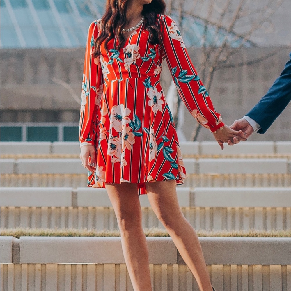 Red Floral Express Dress - XS